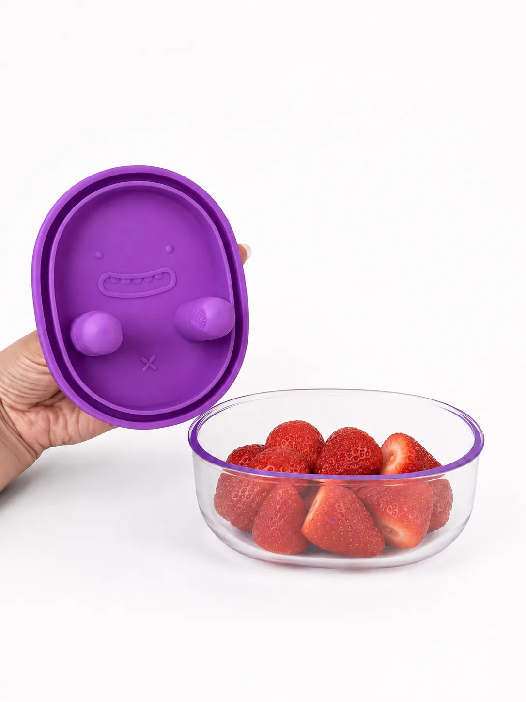 Drobee Snack Miska s fialovým víčkem a jahody