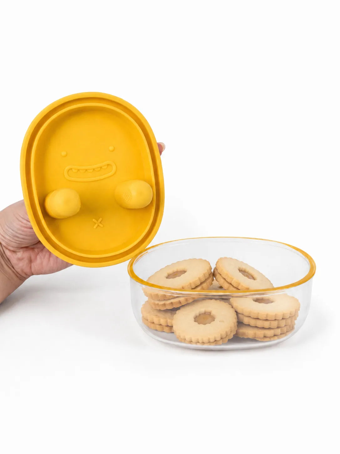 Drobee Snack Miska se žlutým víčkem a linecké sušenky
